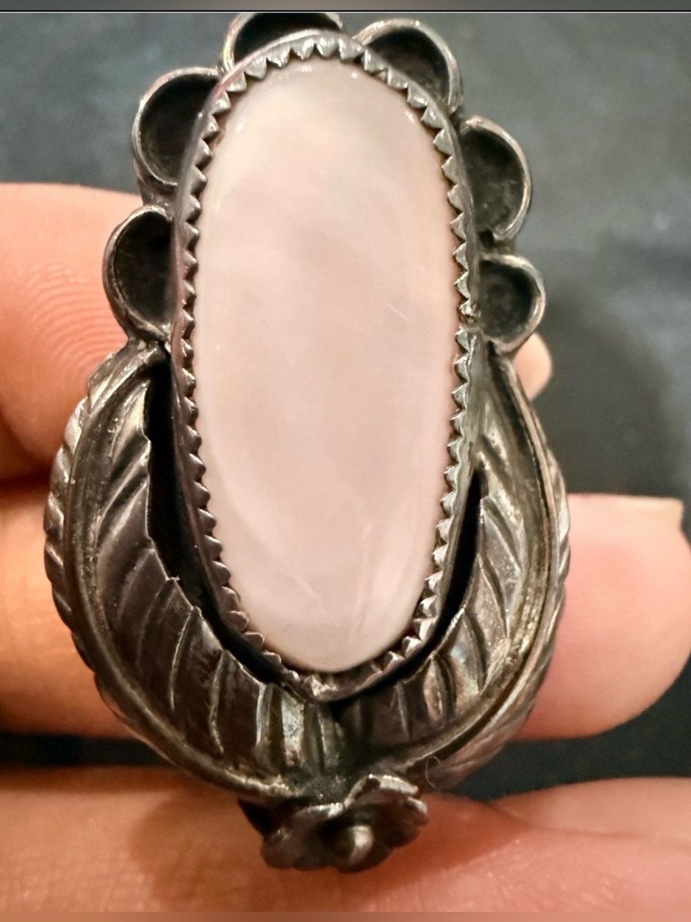 Vintage Sterling Silver Mother of Pearl Statement Ring - Women Jewelry